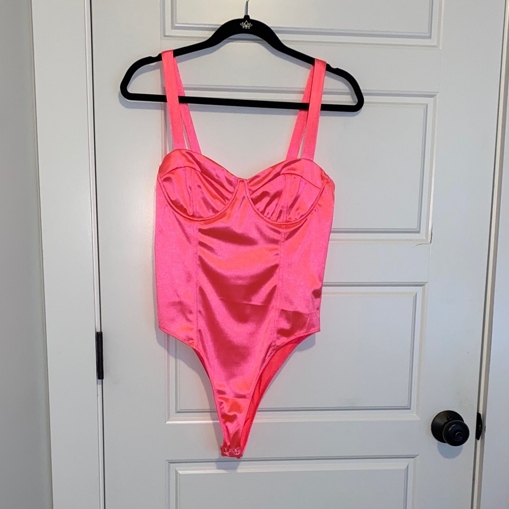 Forever21 Hot Pink Satin Bodysuit